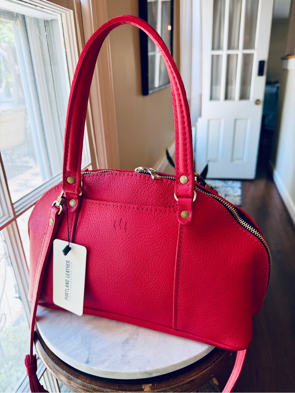 Portland Leather Logan Red Dome Satchel in Cherry with original tag BNNU